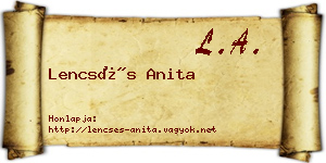 Lencsés Anita névjegykártya